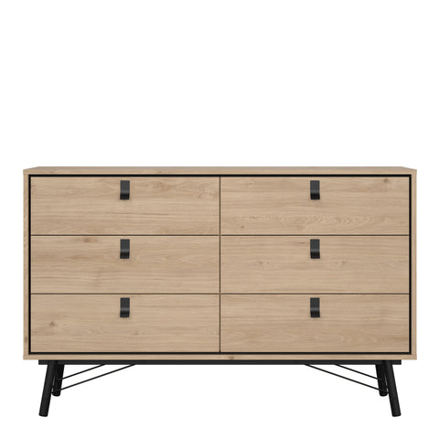 Ry Wide Double Chest of Drawers 6 Drawers in Jackson Hickory Oak