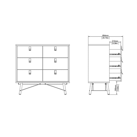 Ry Small Double Chest of Drawers 6 Drawers in Jackson Hickory Oak