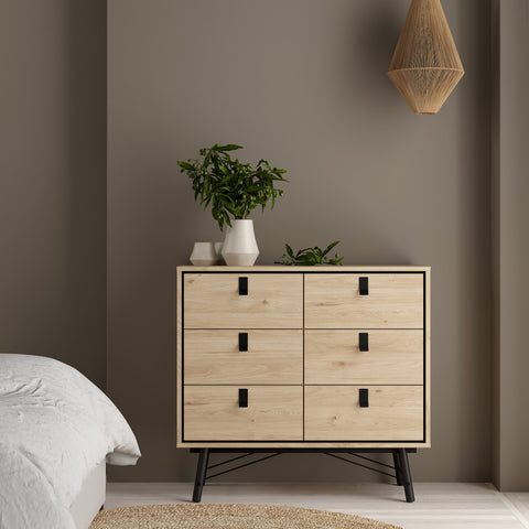 Ry Small Double Chest of Drawers 6 Drawers in Jackson Hickory Oak