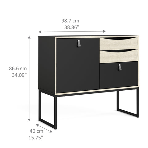 Stubbe Sideboard with 1 door + 3 drawers in Matt Black Oak