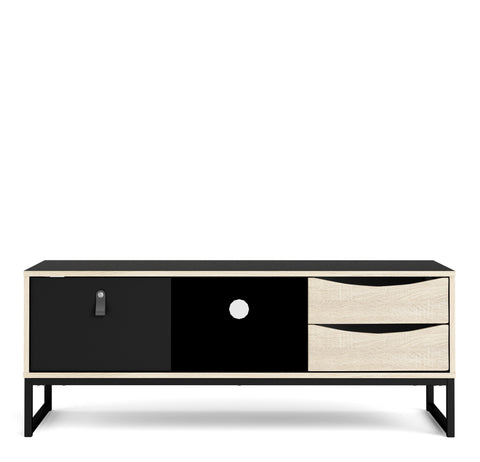 Stubbe TV Unit 1+2 drawers and open shelf in Matt Black Oak