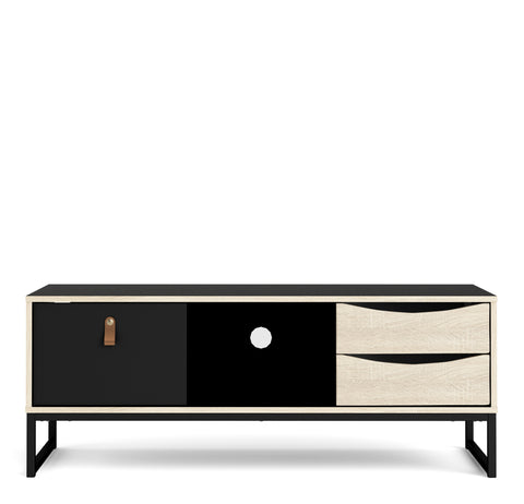 Stubbe TV Unit 1+2 drawers and open shelf in Matt Black Oak