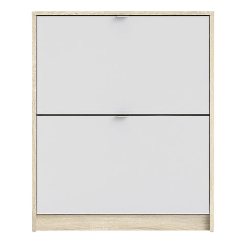 Shoes Shoe Cabinet 2 Flip Down Doors and 2 layers Oak structure White