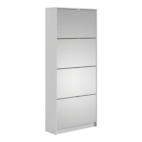 Shoes Shoe cabinet w. 4 mirror tilting doors and 2 layers in White