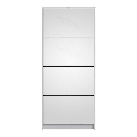 Shoes Shoe cabinet w. 4 mirror tilting doors and 2 layers in White