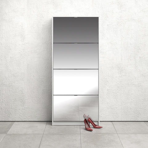 Shoes Shoe cabinet w. 4 mirror tilting doors and 2 layers in White