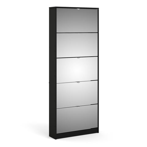 Shoes Shoe Cabinet 5 Mirror Flip Down Doors in Black