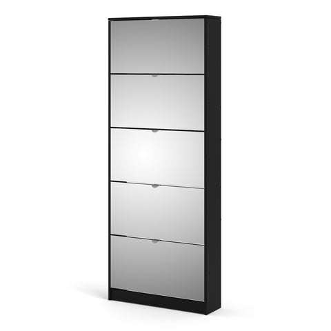 Shoes Shoe Cabinet 5 Mirror Flip Down Doors in Black