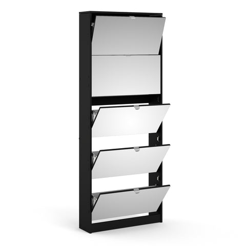 Shoes Shoe Cabinet 5 Mirror Flip Down Doors in Black