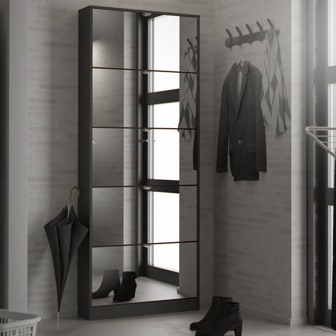 Shoes Shoe Cabinet 5 Mirror Flip Down Doors in Black