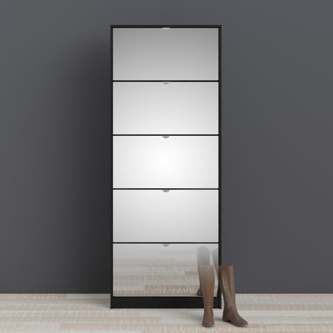 Shoes Shoe Cabinet 5 Mirror Flip Down Doors in Black