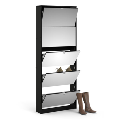 Shoes Shoe Cabinet 5 Mirror Flip Down Doors in Black