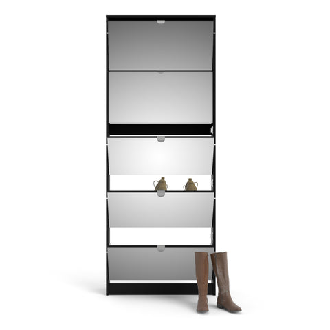 Shoes Shoe Cabinet 5 Mirror Flip Down Doors in Black