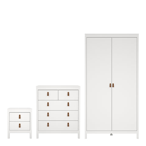 Barcelona 3 Piece Bundle, Bedside, Chest and 2 Door Wardrobe in White