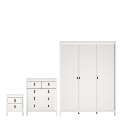 Barcelona 3 Piece Bundle, Bedside, Chest and 3 Door Wardrobe in White