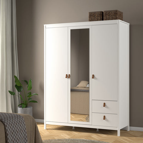 Barcelona Wardrobe with 2 doors + 1 mirror door + 2 drawers White