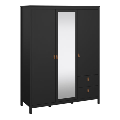 Barcelona Wardrobe with 2 doors + 1 mirror door + 2 drawers Matt Black