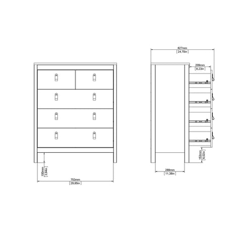 Barcelona Chest 3+2 drawers in Matt Black