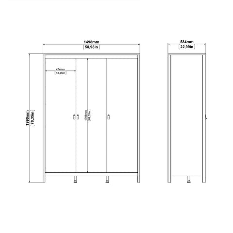 Barcelona Wardrobe with 3 doors in Matt Black