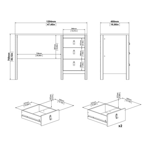 Barcelona Desk 3 drawers White