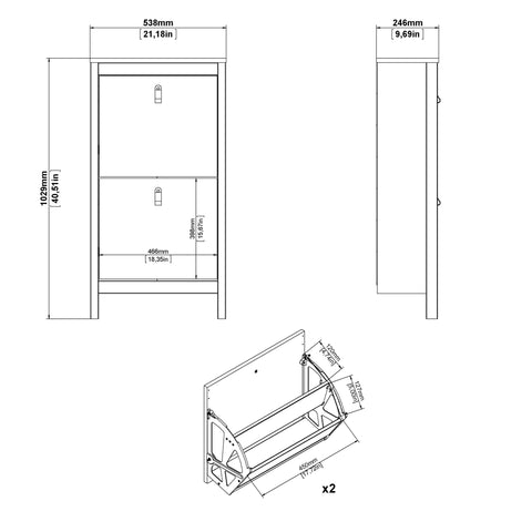 Barcelona Shoe Cabinet 2 Flap Door White