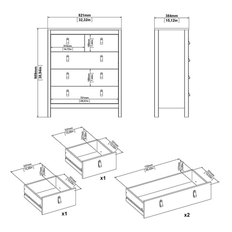 Barcelona 3 Piece Bundle, Bedside, Chest and 2 Door Wardrobe in Matt Black