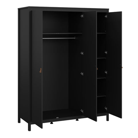 Barcelona 3 Piece Bundle, Bedside, Chest and 3 Door Wardrobe in Matt Black