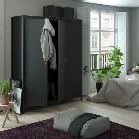 Barcelona 3 Piece Bundle, Bedside, Chest and 3 Door Wardrobe in Matt Black