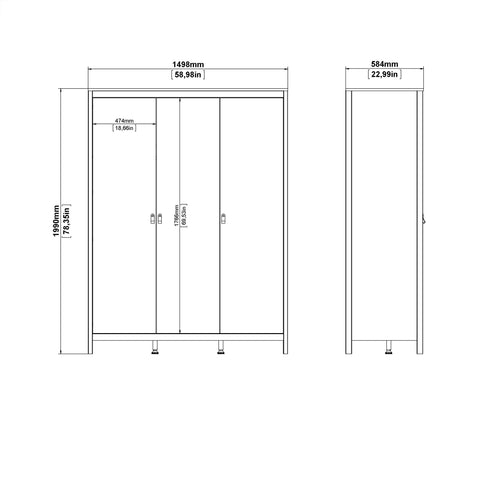 Madrid 3 Piece Bundle, Bedside, Chest and 3 Door Wardrobe in White