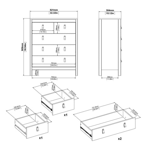 Madrid 3 Piece Bundle, Bedside, Chest and 3 Door Wardrobe in White