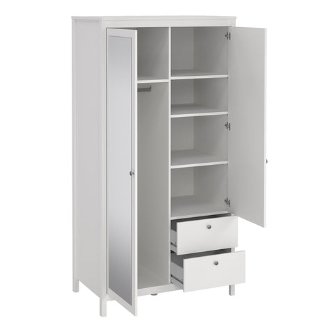 Madrid Wardrobe with 1 door + 1 mirror door + 2 drawers White