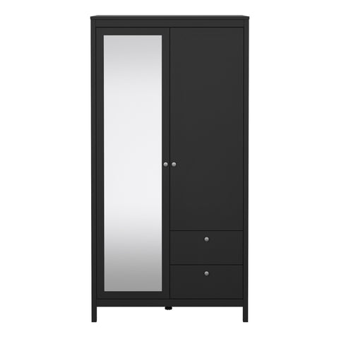 Madrid Wardrobe with 1 door + 1 mirror door + 2 drawers Matt Black