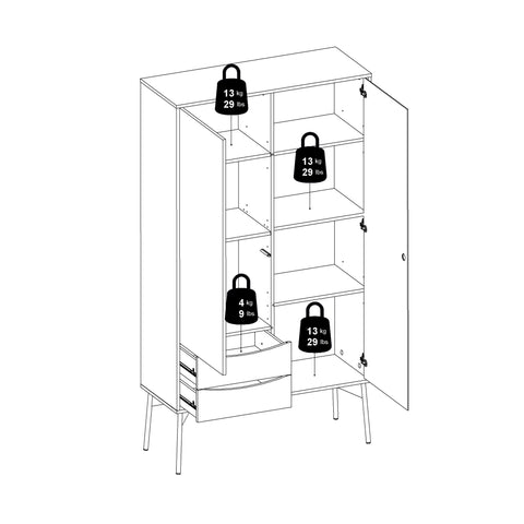 Fur China Cabinet 1 Door + 1 Glass Door + 2 Drawers in Grey and White