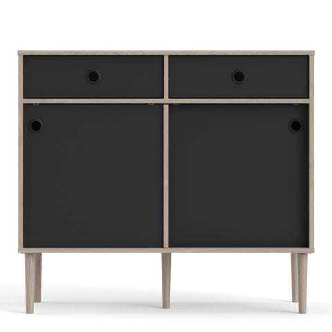 Rome Sideboard 2 Sliding Doors + 2 Drawers in Jackson Hickory Oak with Matt Black