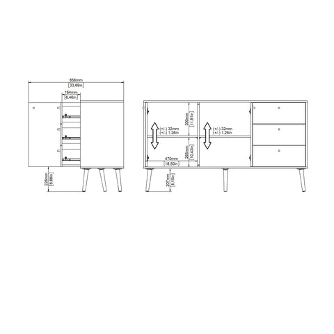 Cumbria Sideboard 2 Doors + 3 Drawers White