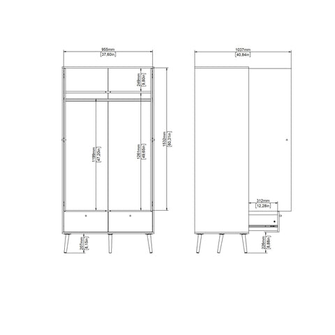 Cumbria Wardrobe with 2 Doors + 2 Drawers White