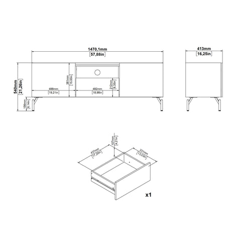 Kendall TV-Unit with 2 Doors + 1 Drawer Oak and Black