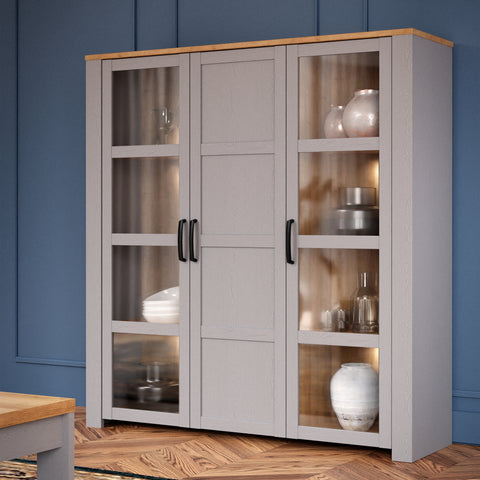 Bohol Large Display Cabinet in Riviera Oak/Grey Oak