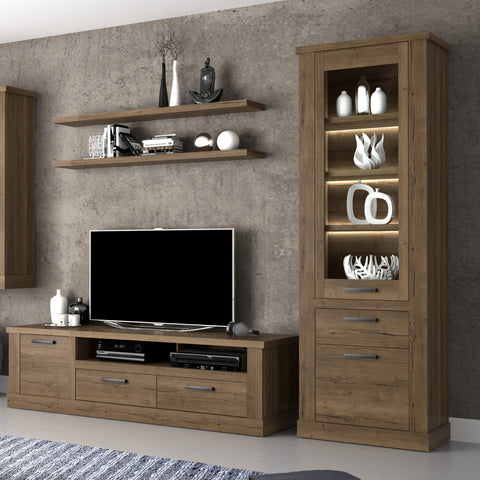 Corona Narrow Display Cabinet in Tabak Oak