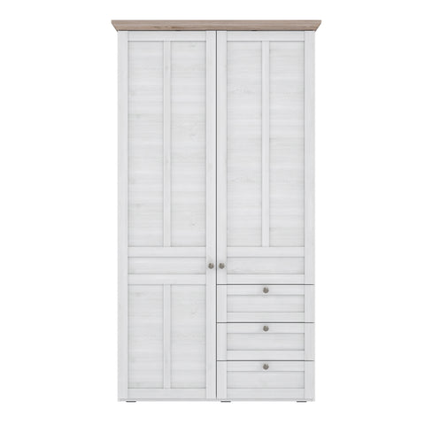 Iloppa 2 Door Wardrobe in Snowy Oak/Oak Nelson