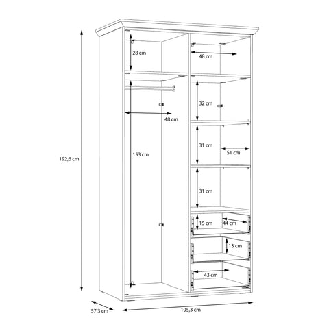 Iloppa 2 Door Wardrobe in Snowy Oak/Oak Nelson