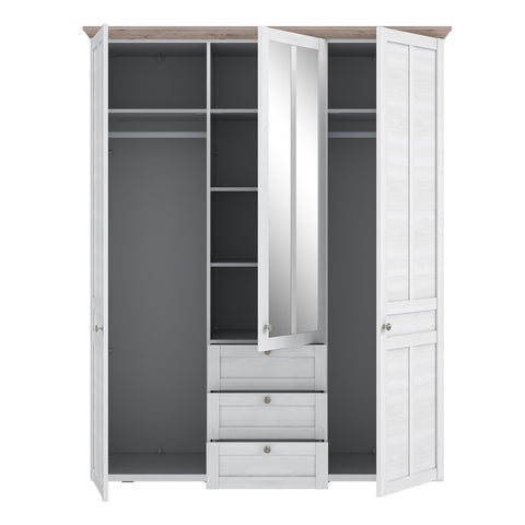 Iloppa 3 Door Wardrobe in Snowy Oak/Oak Nelson