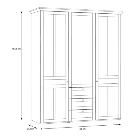 Iloppa 3 Door Wardrobe in Snowy Oak/Oak Nelson