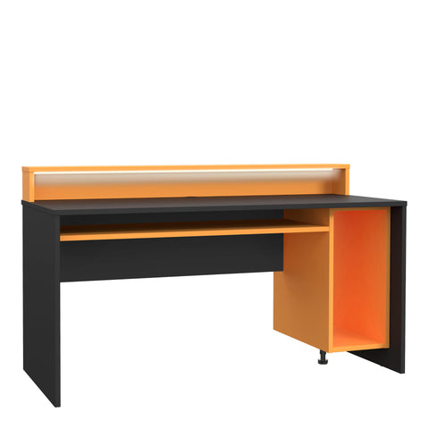 Tezaur Gaming Desk with LED in Matt Black/Orange