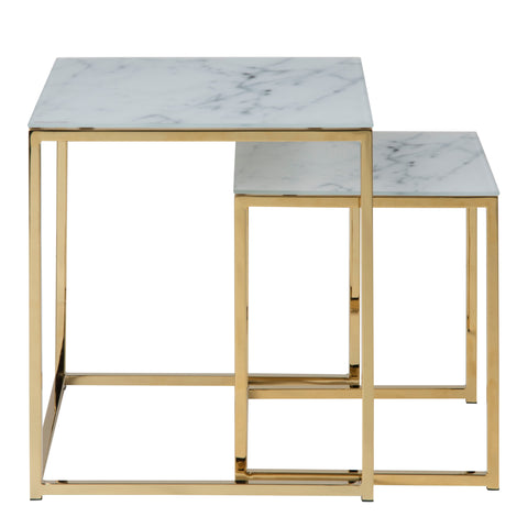 Alisma Nest of Tables with White Marble Effect Glass Top & Gold Legs