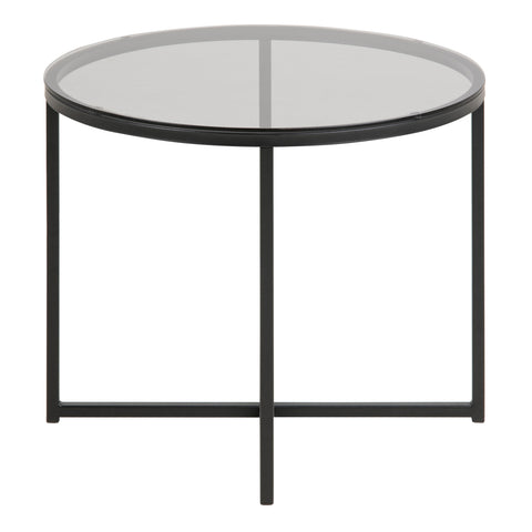 Cross Round Metal Side Table with Smoked Glass Top