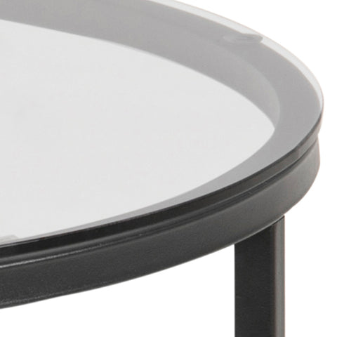 Cross Round Metal Side Table with Smoked Glass Top