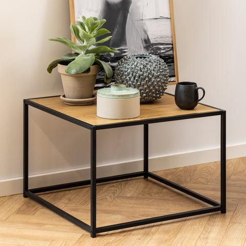 Seaford Black Metal Coffee Table with Oak Top