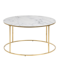 Bolton -A1 Round Coffee Table with White Marble Effect Glass Top & Gold Base