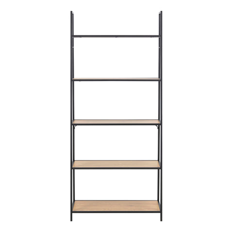 Seaford Black Metal Ladder Bookcase with 5 Oak Shelves